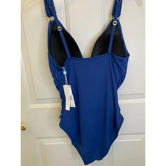 Bleu Rod Beattie Ring Me Up Over-The-Shoulder One-Piece Navy 10 Swimsuit NWTs - Picture 4 of 10